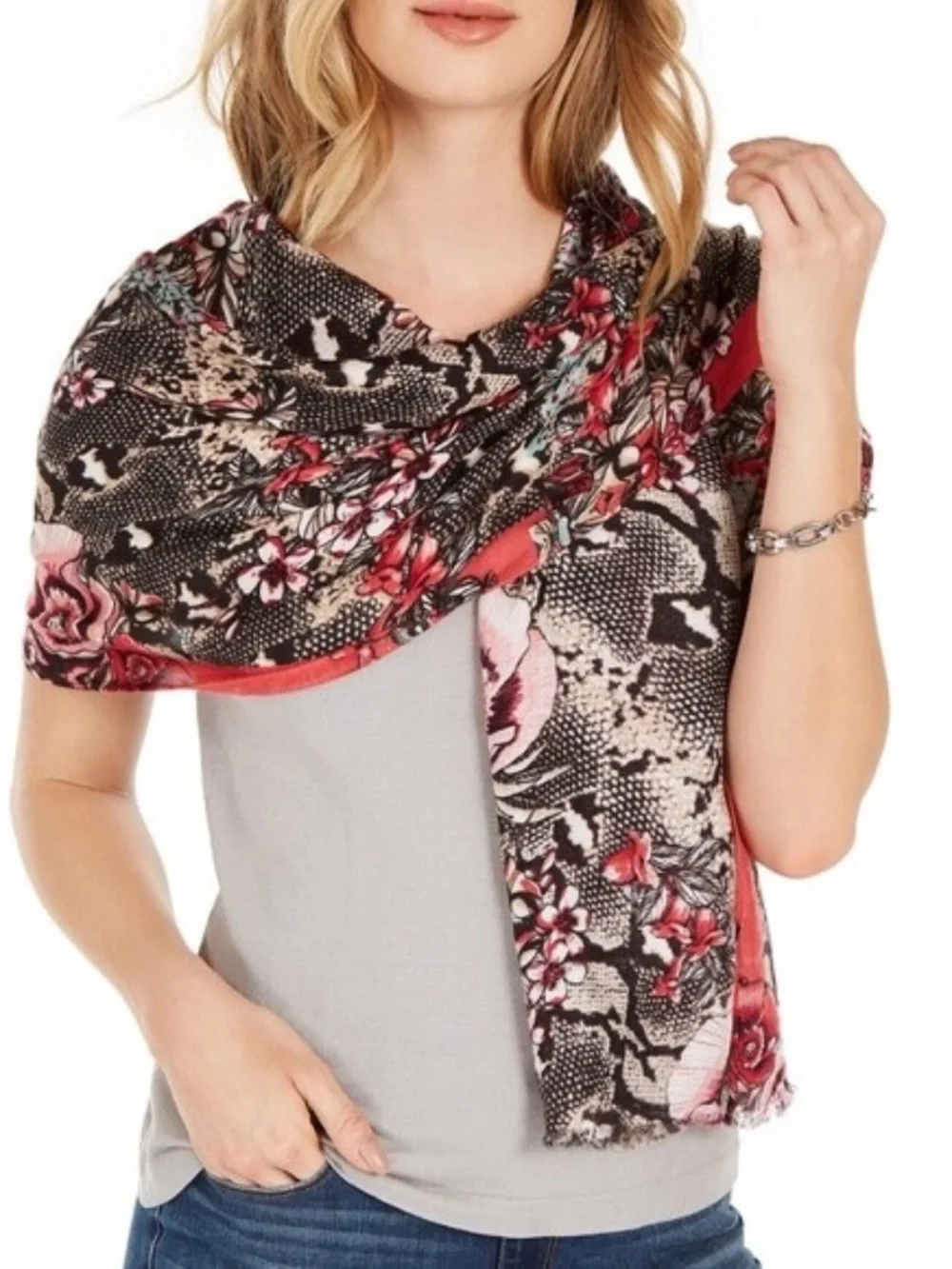 (NWT) INC International Concepts Reptilian Garden Pashmina Scarf Wrap in Red